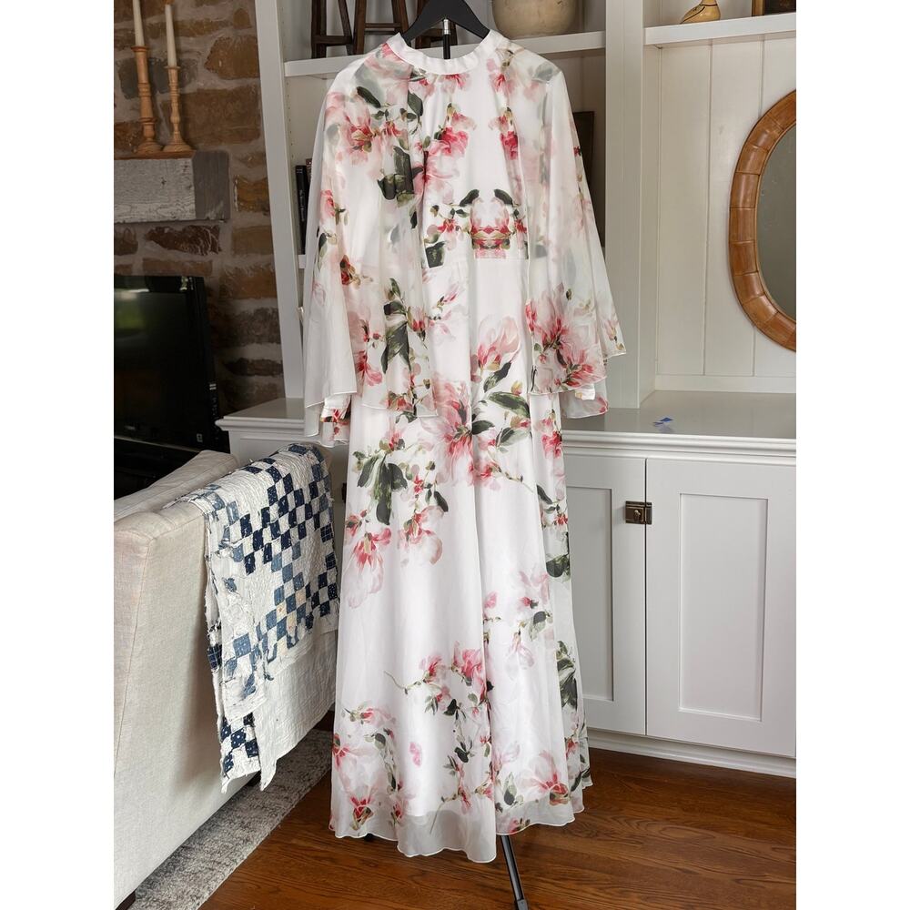🌸 Annah Hariri Floral Maxi Dress | Size US 12 | White Pink Floral